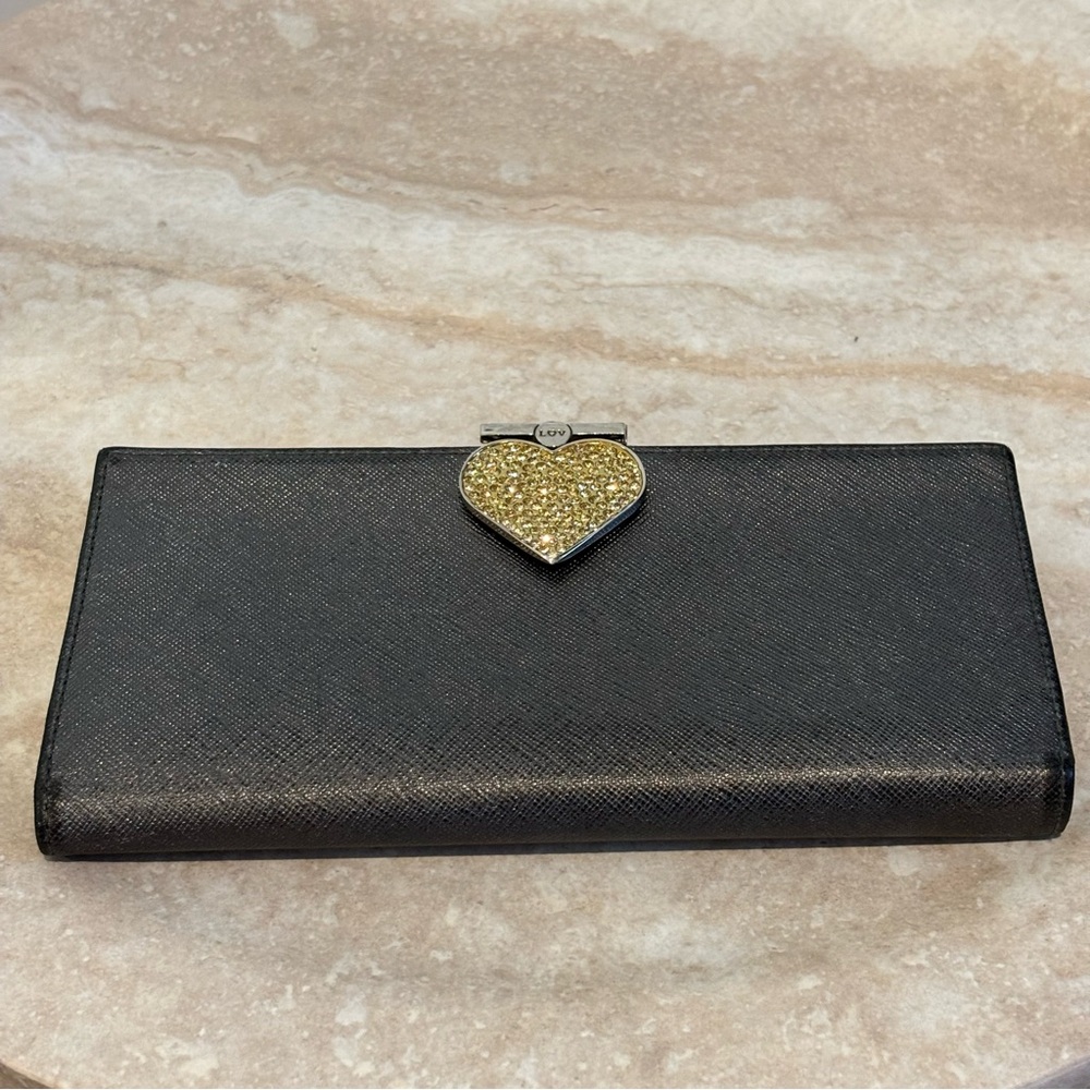 Lovcat leather rhinestone heart clasp closure long wallet